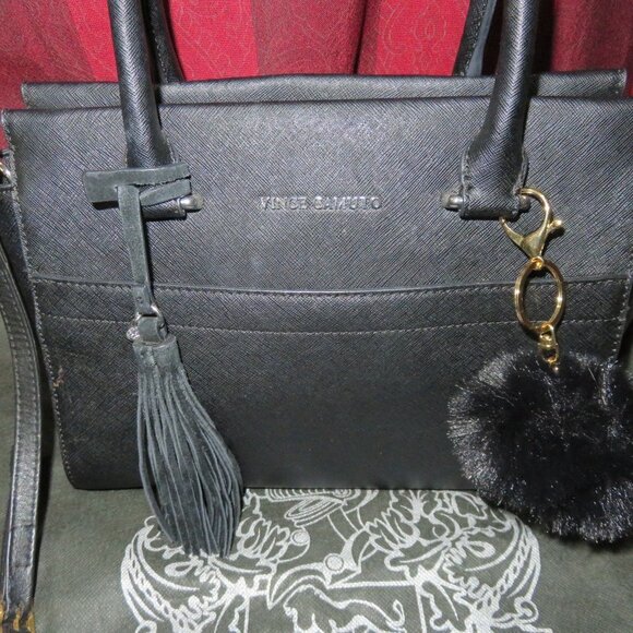 Vince Camuto Black Italian Leather Tote Handbag Crossbody w/ orig charm & tassel - Picture 15 of 15